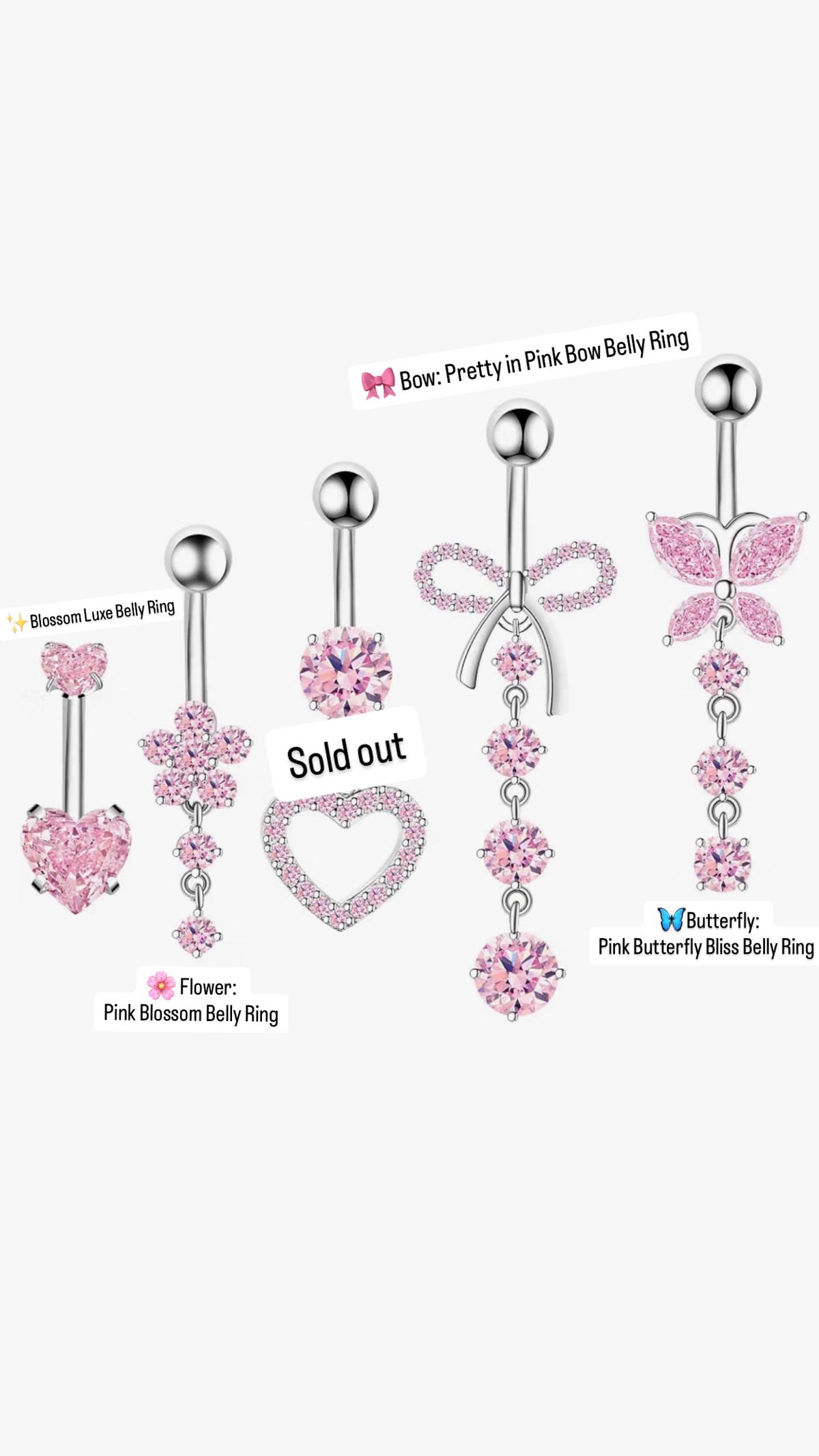 Pink Belly Ring Collection 🎀